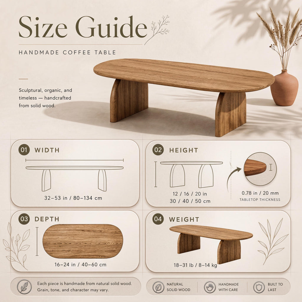 Solid Oak Coffee Table, Organic Modern Japandi Coffee Table, Minimalist Wooden Living Room Table