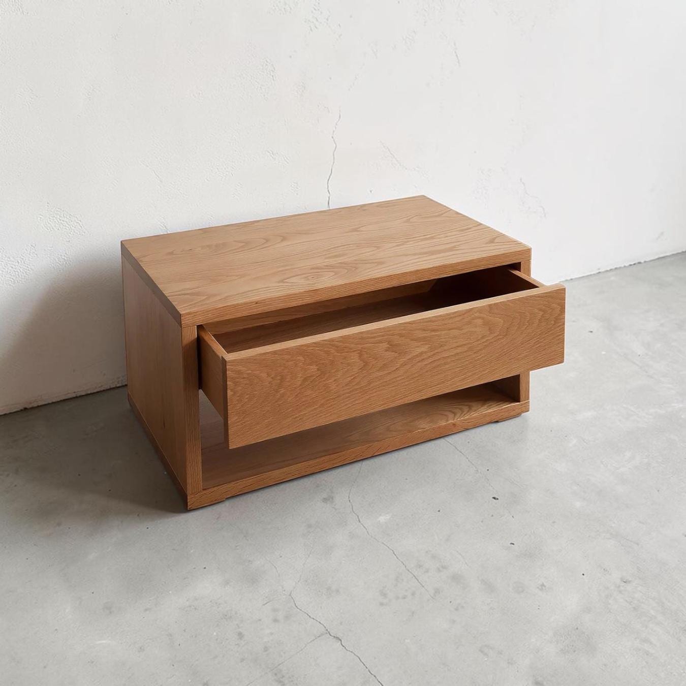 Solid Oak Nightstand with Drawer, Minimalist Bedside Table for Modern Bedrooms