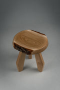 Primitive Solid Oak Stool, Sculptural Wooden Side Table, Rustic Round Seat, Handcrafted Organic Wood Furniture