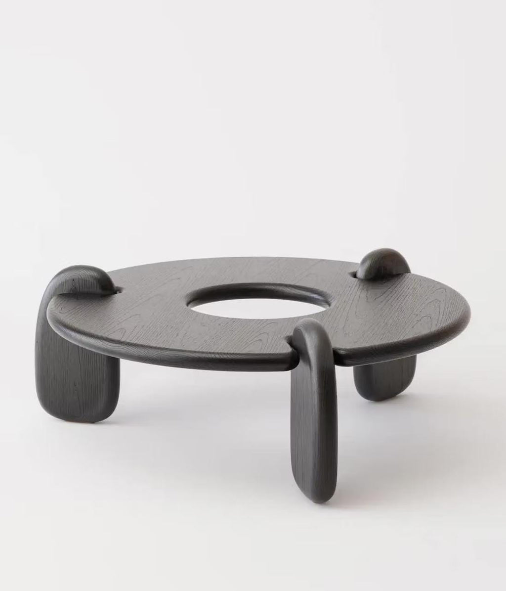 Round Solid Oak Coffee Table, Sculptural Low Japandi Table, Modern Minimalist Living Room Furniture