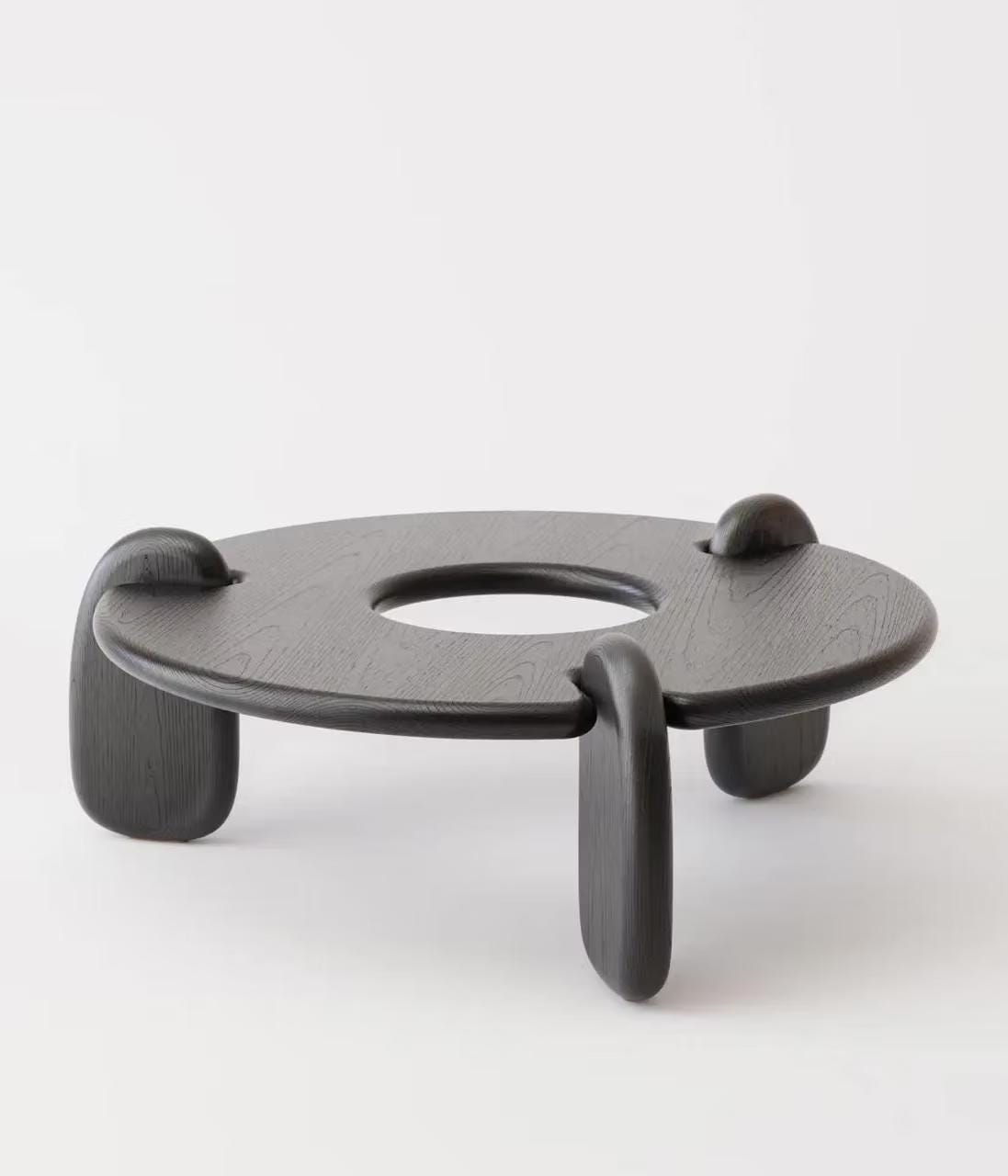 Round Solid Oak Coffee Table, Sculptural Low Japandi Table, Modern Minimalist Living Room Furniture