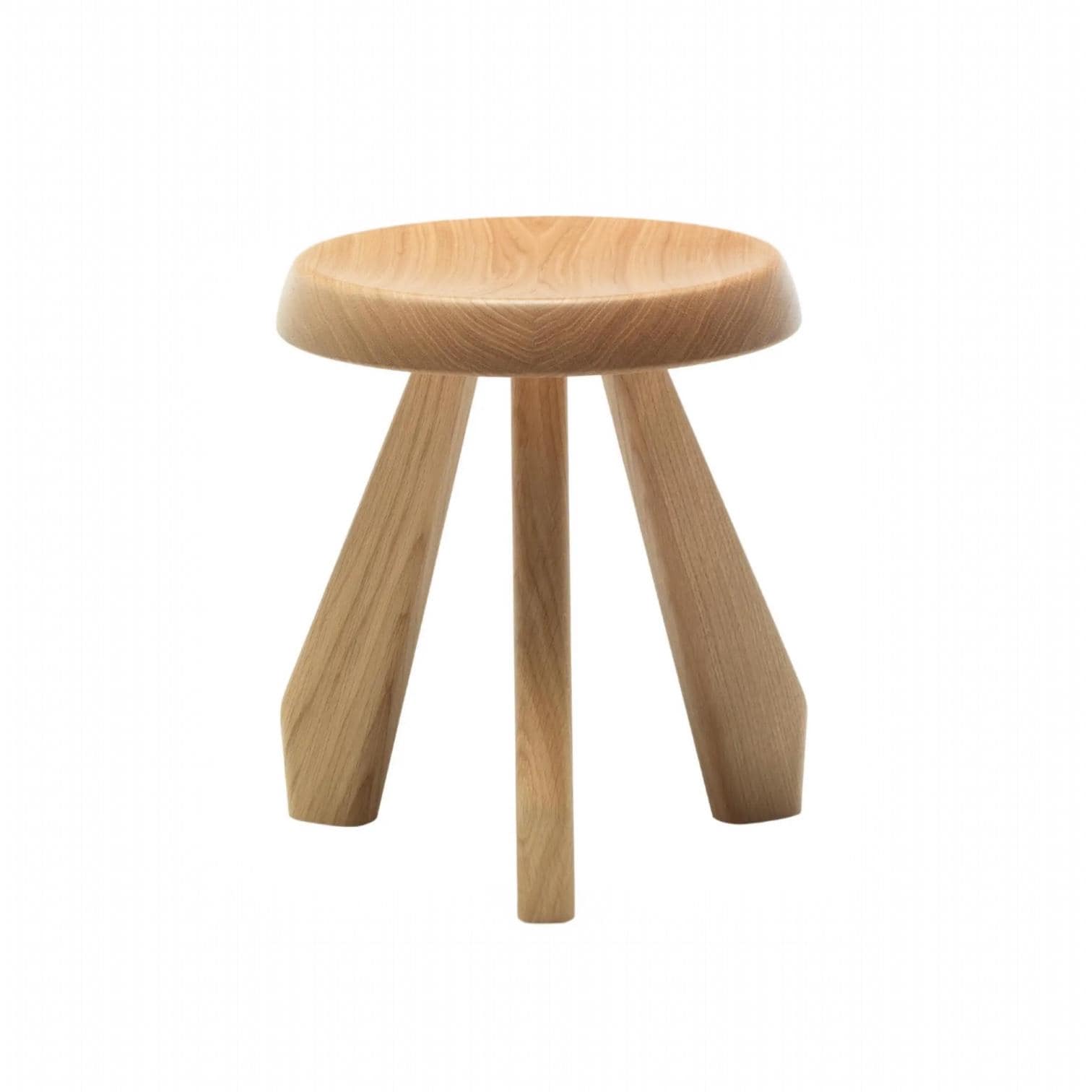 Meribel Solid Oak Stool, Round Wooden Stool Inspired by Charlotte Perriand
