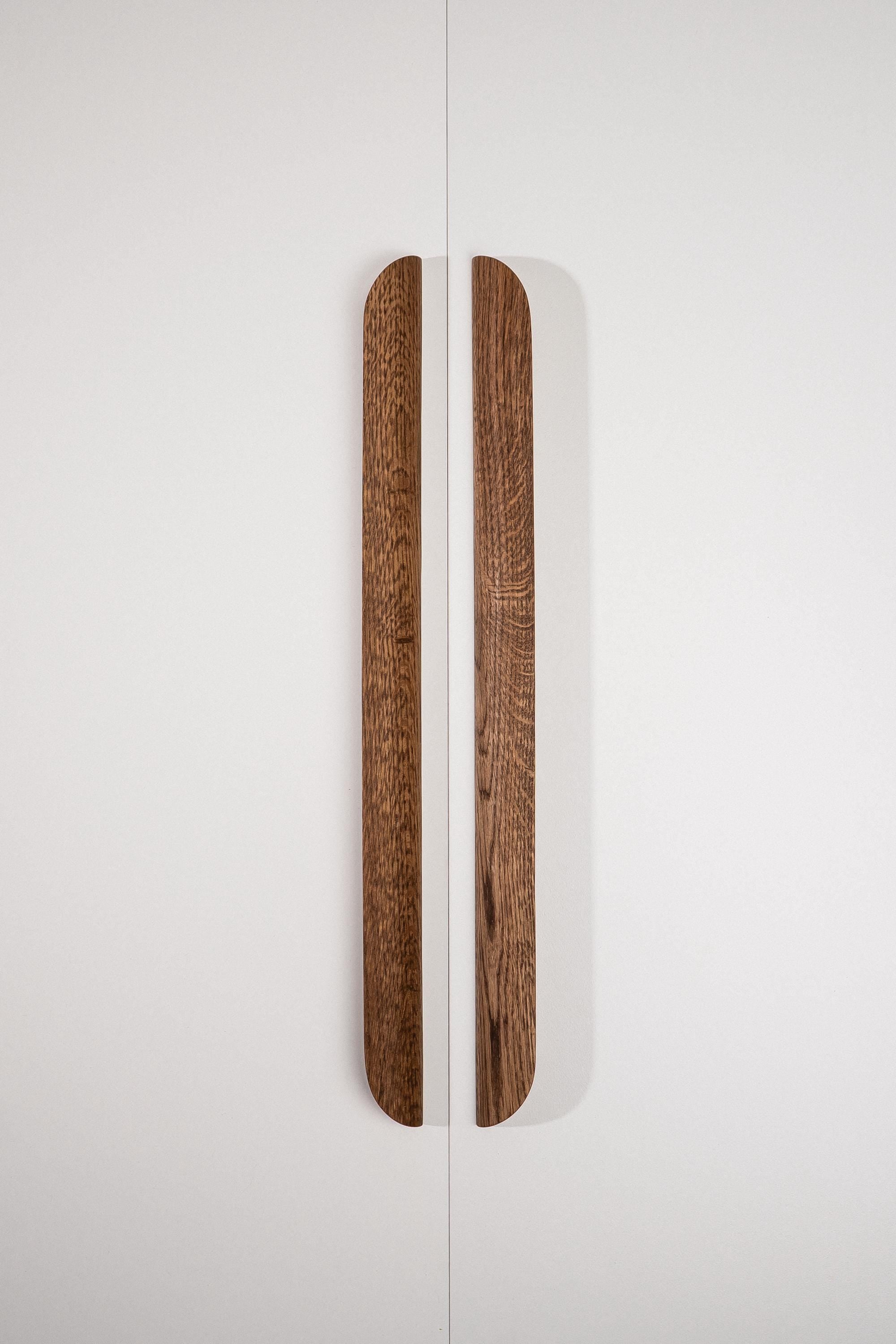 Tide Solid Oak Cabinet Handle, Rounded Wooden Handle for Kitchen Cabinets and Furniture, Walnut Finish