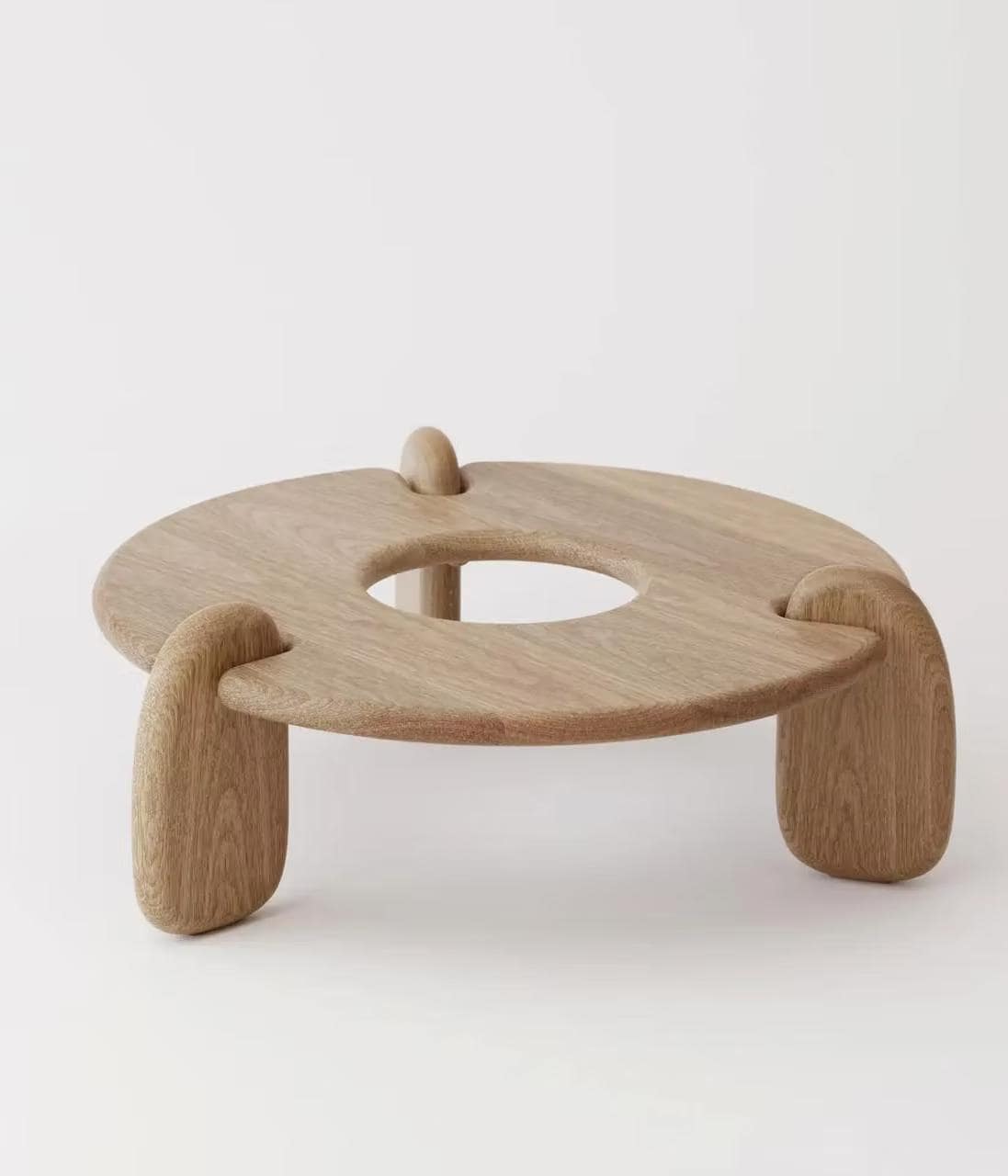 Black Oak Round Coffee Table, Sculptural Japandi Coffee Table, Modern Wooden Living Room Table