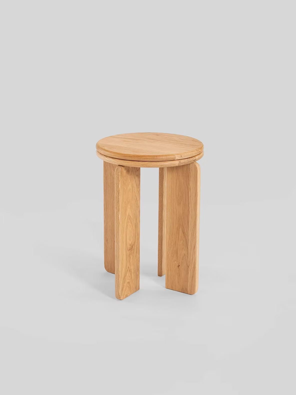 Round Solid Oak Side Table, Handcrafted Wooden End Table for Living Room