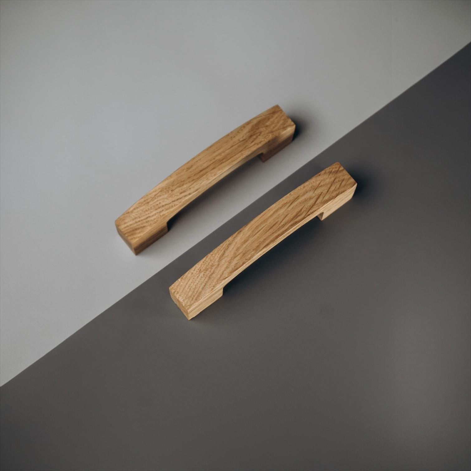 Long Solid Oak Cabinet Handles, Minimalist Wooden Drawer Pulls, Modern Furniture Hardware