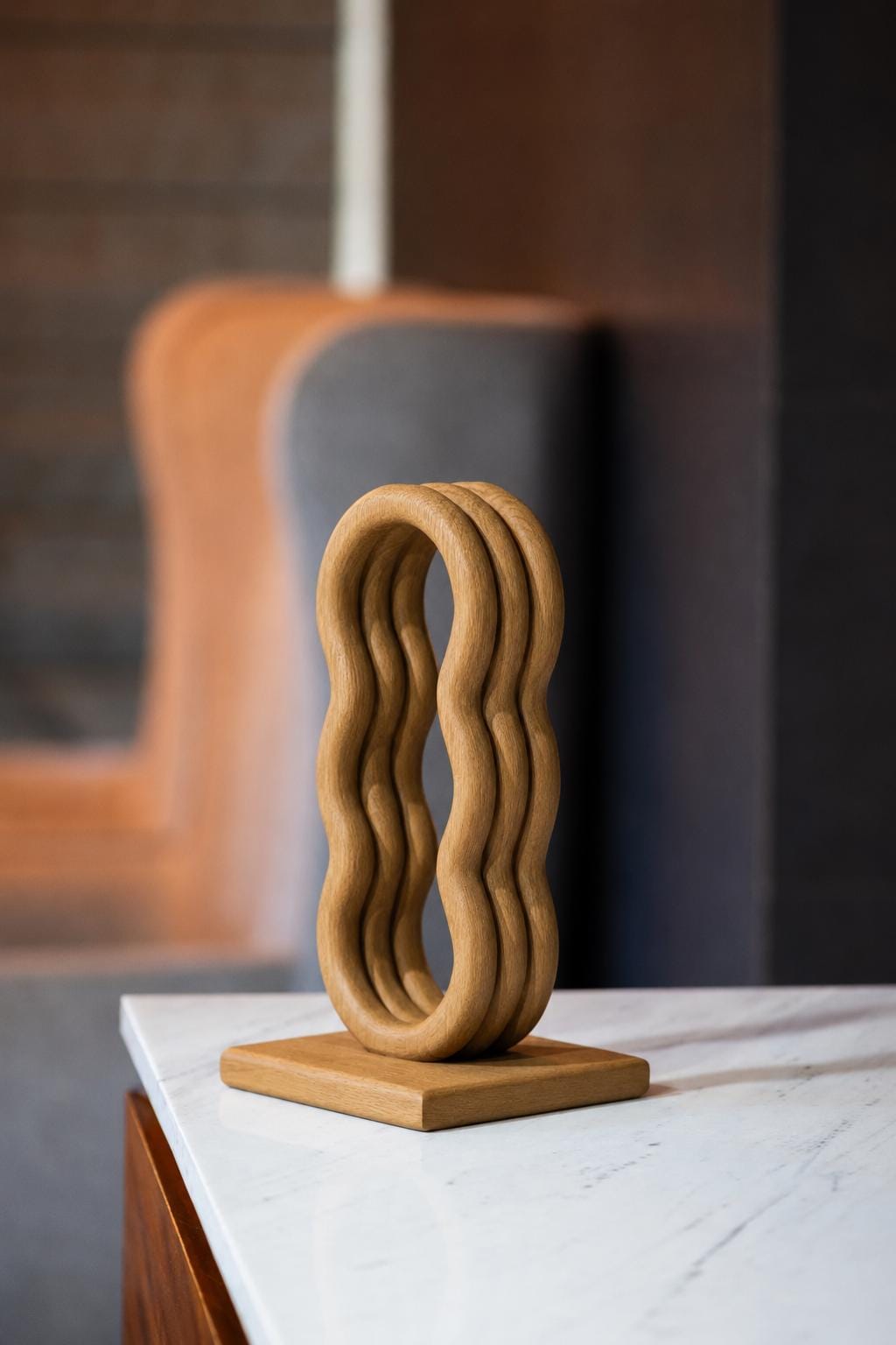 Sculptural Solid Oak Wine Rack, Modern Wave Bottle Holder, Wooden Countertop Wine Rack for 3 Bottles