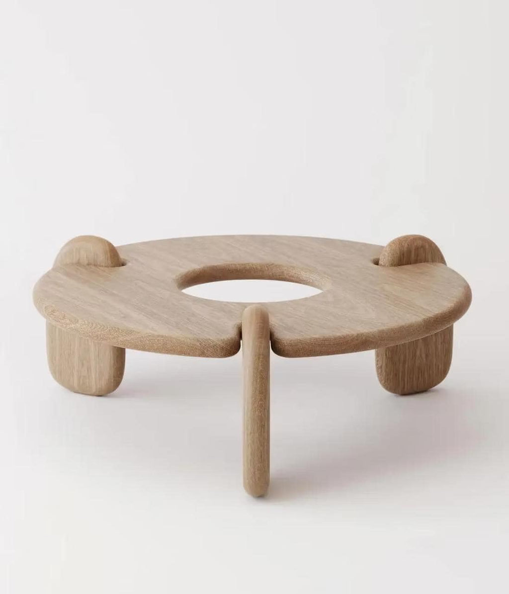 Round Solid Oak Coffee Table, Sculptural Low Japandi Table, Modern Minimalist Living Room Furniture