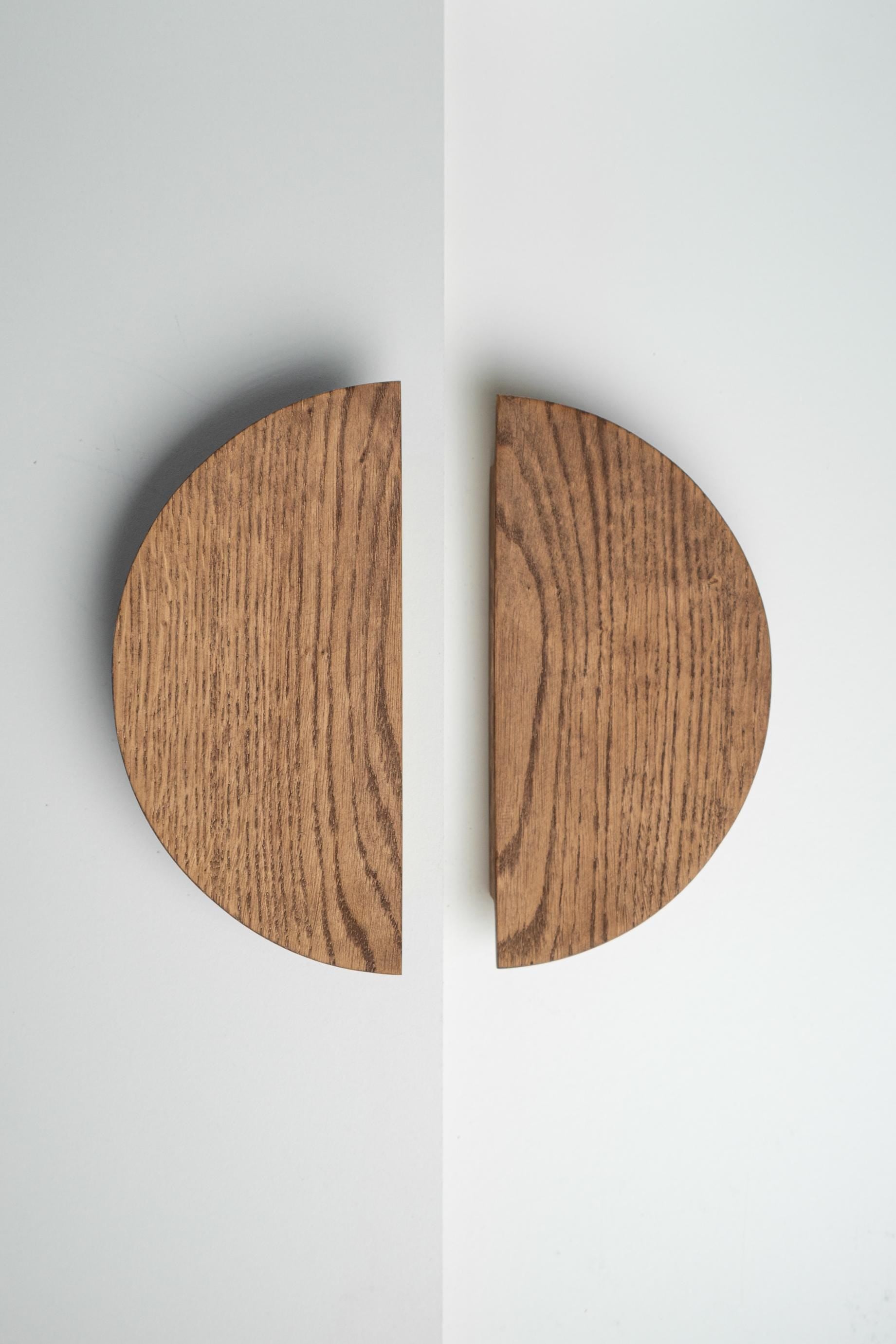 Wooden Cabinet Handles, Minimalist Round Solid Oak Handles, Modern Drawer Pulls, Contemporary Furniture Hardware