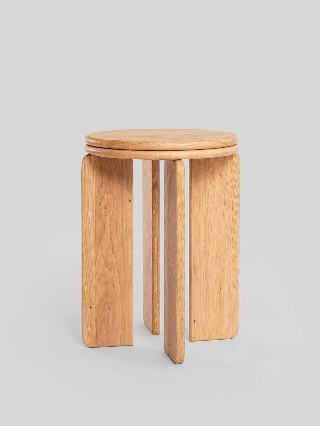 Round Solid Oak Side Table, Handcrafted Wooden End Table for Living Room