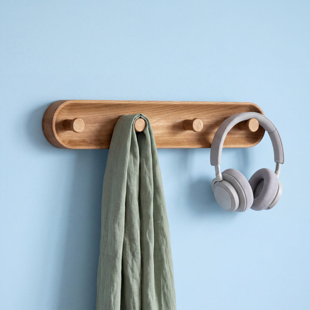 Wooden Wall Coat Rack, Solid Oak Coat Hooks, Minimalist Entryway Organizer, Modern Hallway Storage Rack