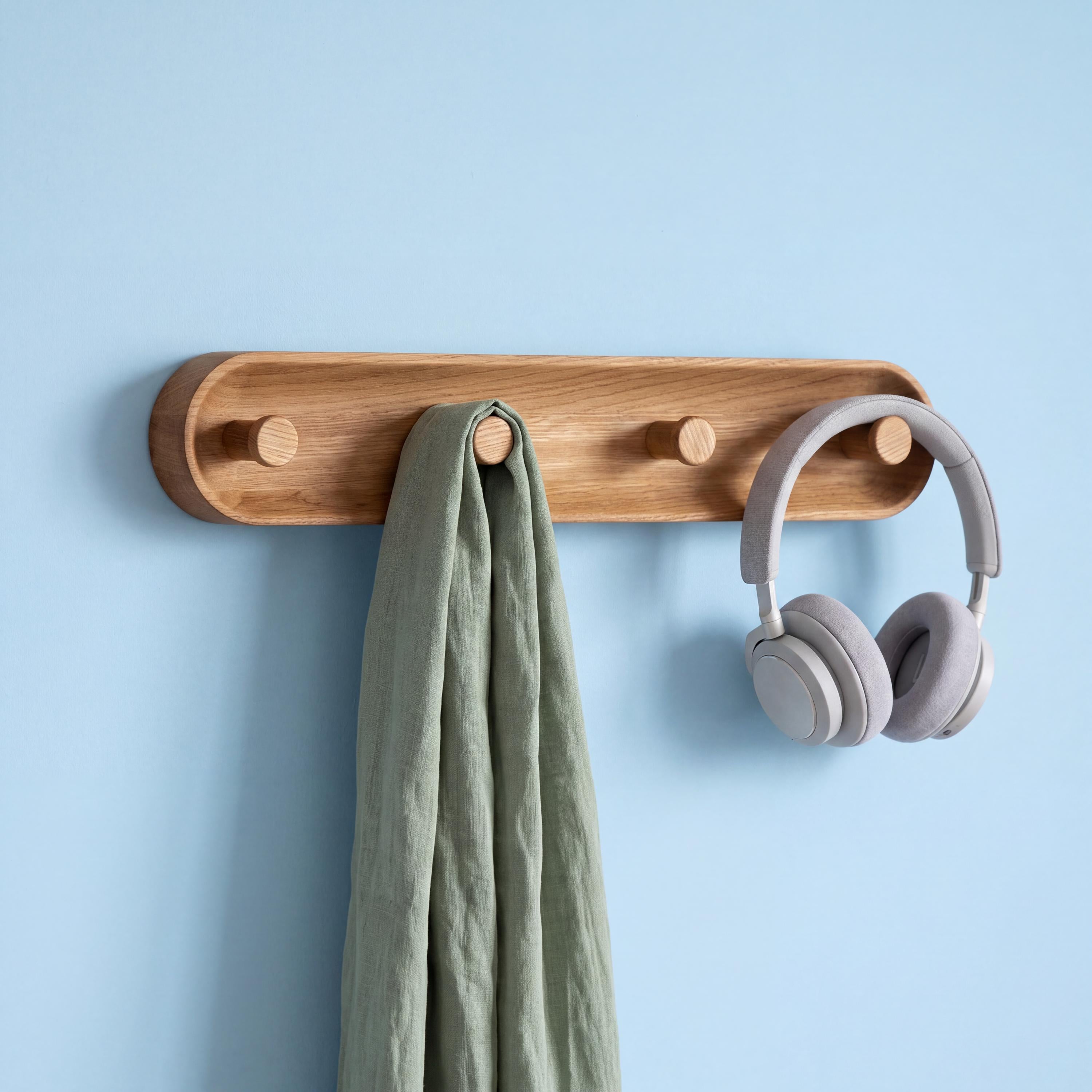 Wooden Wall Coat Rack, Solid Oak Coat Hooks, Minimalist Entryway Organizer, Modern Hallway Storage Rack