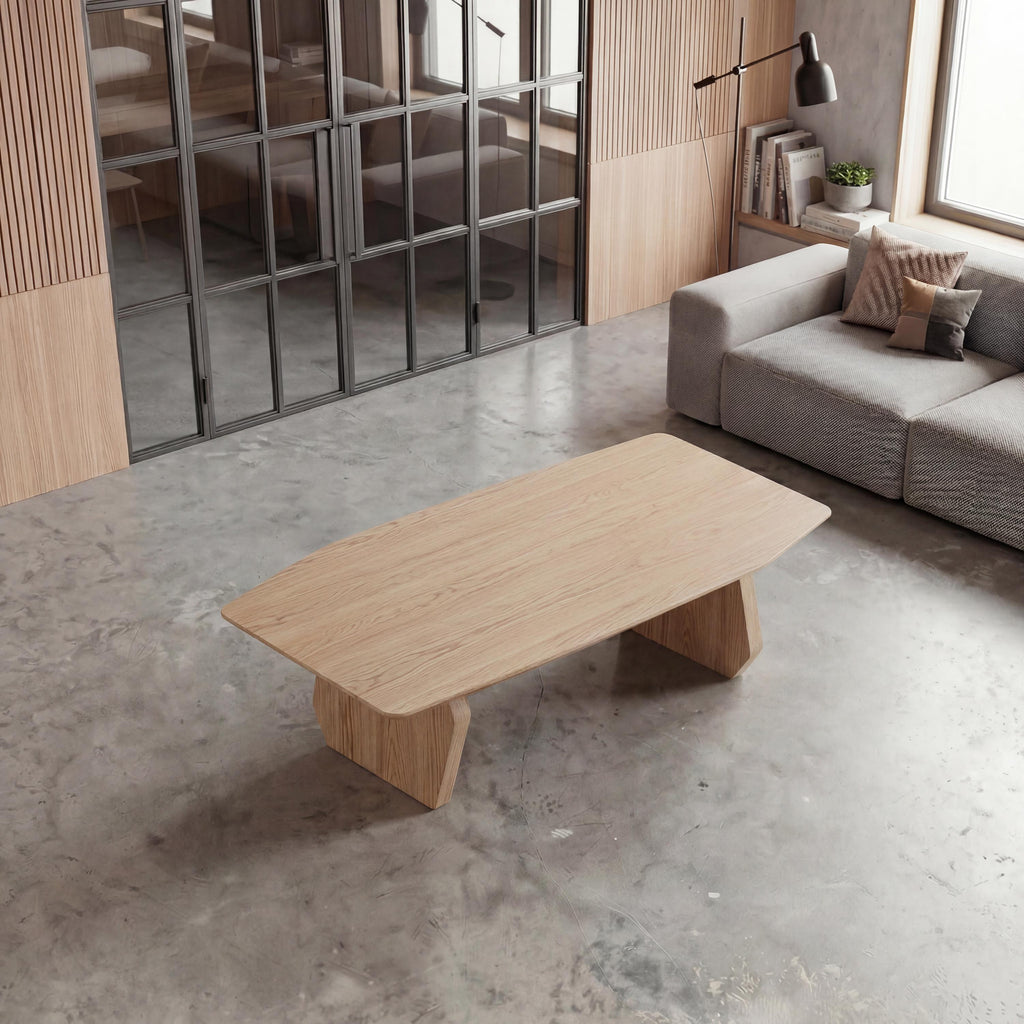 Solid Oak Coffee Table, Low Scandinavian Coffee Table, Handcrafted Japandi Wooden Furniture**