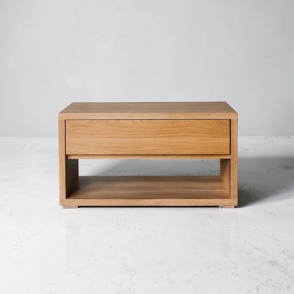Solid Oak Nightstand with Drawer, Minimalist Bedside Table for Modern Bedrooms