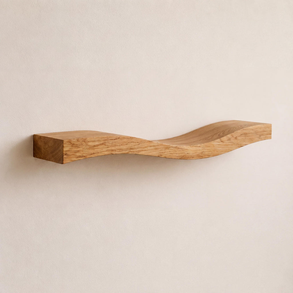 Wave Solid Oak Wall Shelf, Modern Floating Wooden Wall Décor, Minimalist Japandi Display Shelf