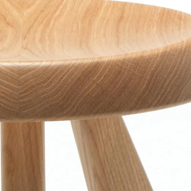 Meribel Solid Oak Stool, Round Wooden Stool Inspired by Charlotte Perriand