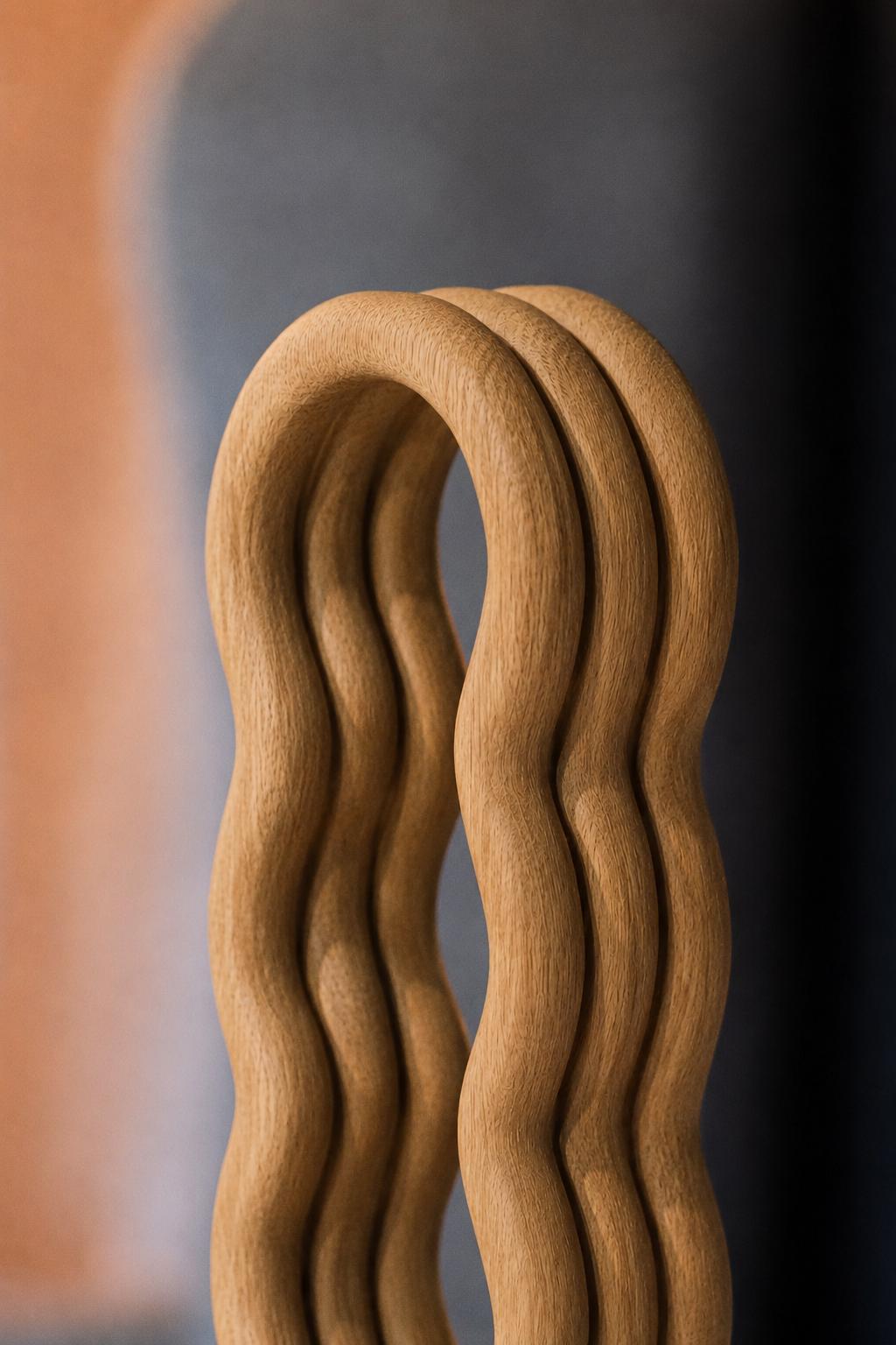Sculptural Solid Oak Wine Rack, Modern Wave Bottle Holder, Wooden Countertop Wine Rack for 3 Bottles