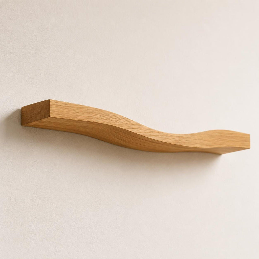 Wave Solid Oak Wall Shelf, Modern Floating Wooden Wall Décor, Minimalist Japandi Display Shelf