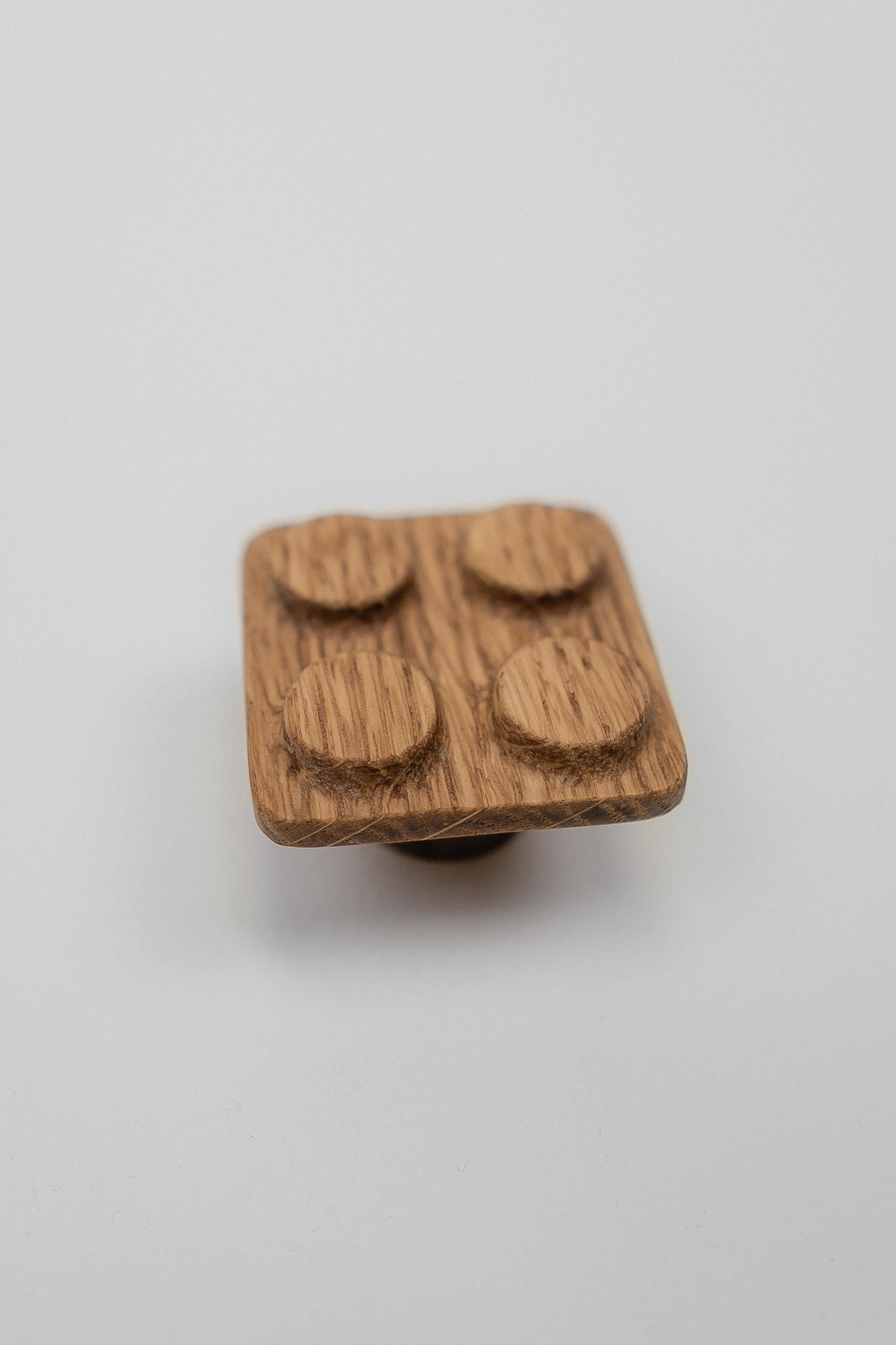 Solid Oak Building Block Cabinet Knob, Wooden Kids Furniture Handle for Cabinets and Dressers