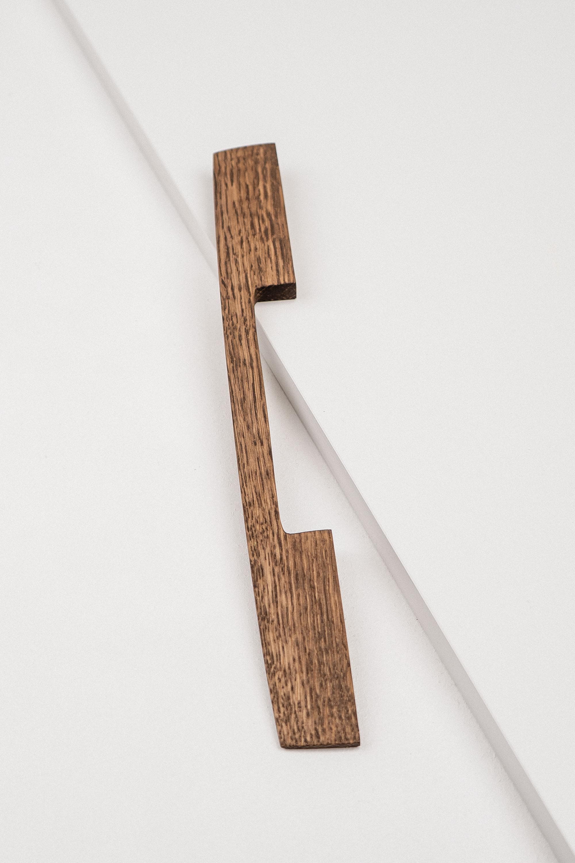 Ridge Solid Oak Cabinet Handle, Geometric Wooden Handle for Kitchen Cabinets and Furniture, Walnut Finish