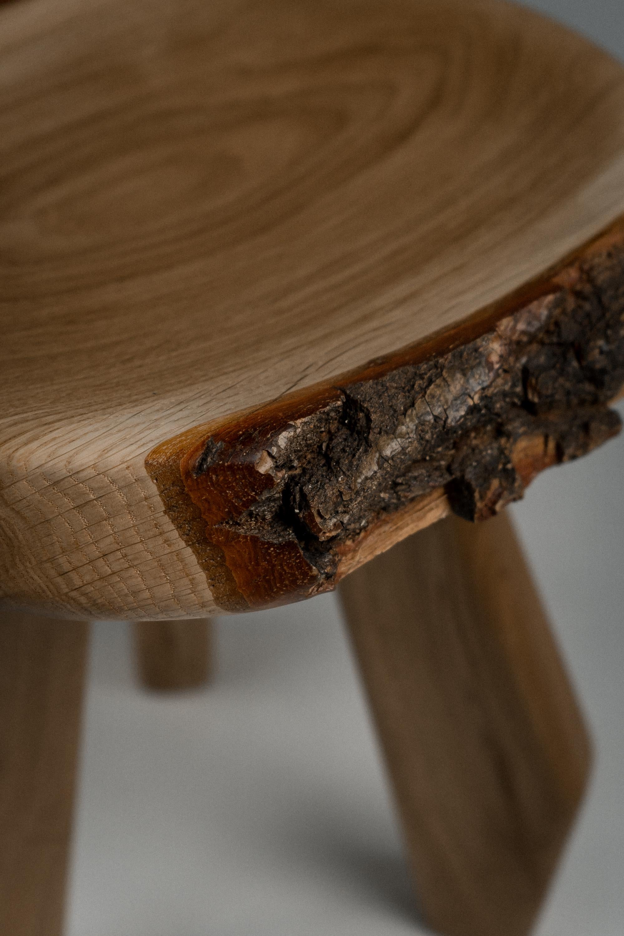Meribel Milking Stool, Charlotte Perriand Inspired Oak Stool, Rustic Wooden Accent Seat