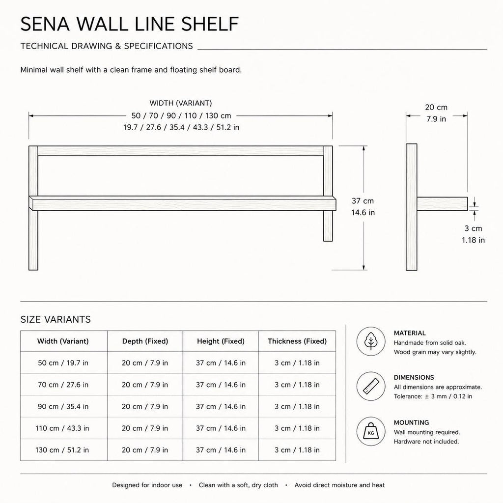 **Solid Oak Floating Shelf with Back Rail, Minimalist Wooden Display Shelf for Modern Homes**