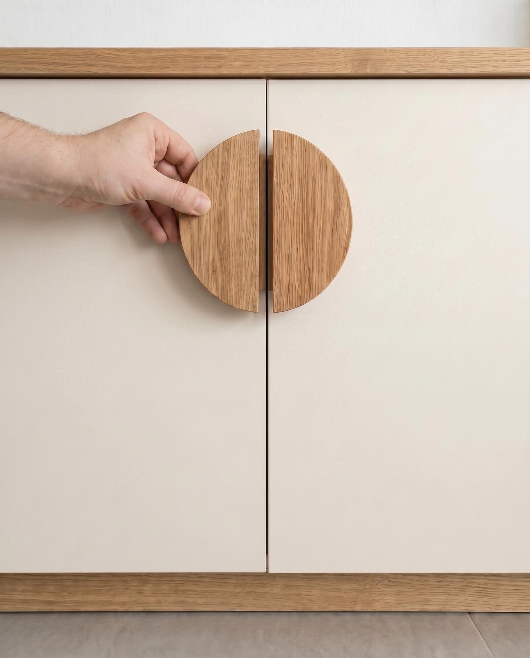 Wooden Cabinet Handles, Minimalist Round Solid Oak Handles, Modern Drawer Pulls, Contemporary Furniture Hardware