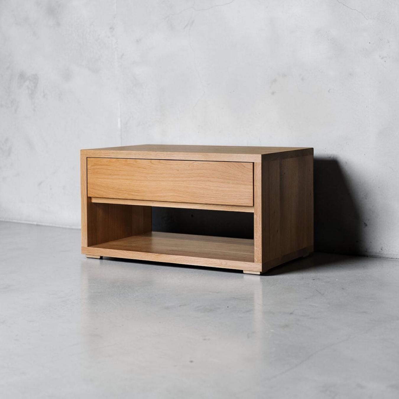 Solid Oak Nightstand with Drawer, Minimalist Bedside Table for Modern Bedrooms