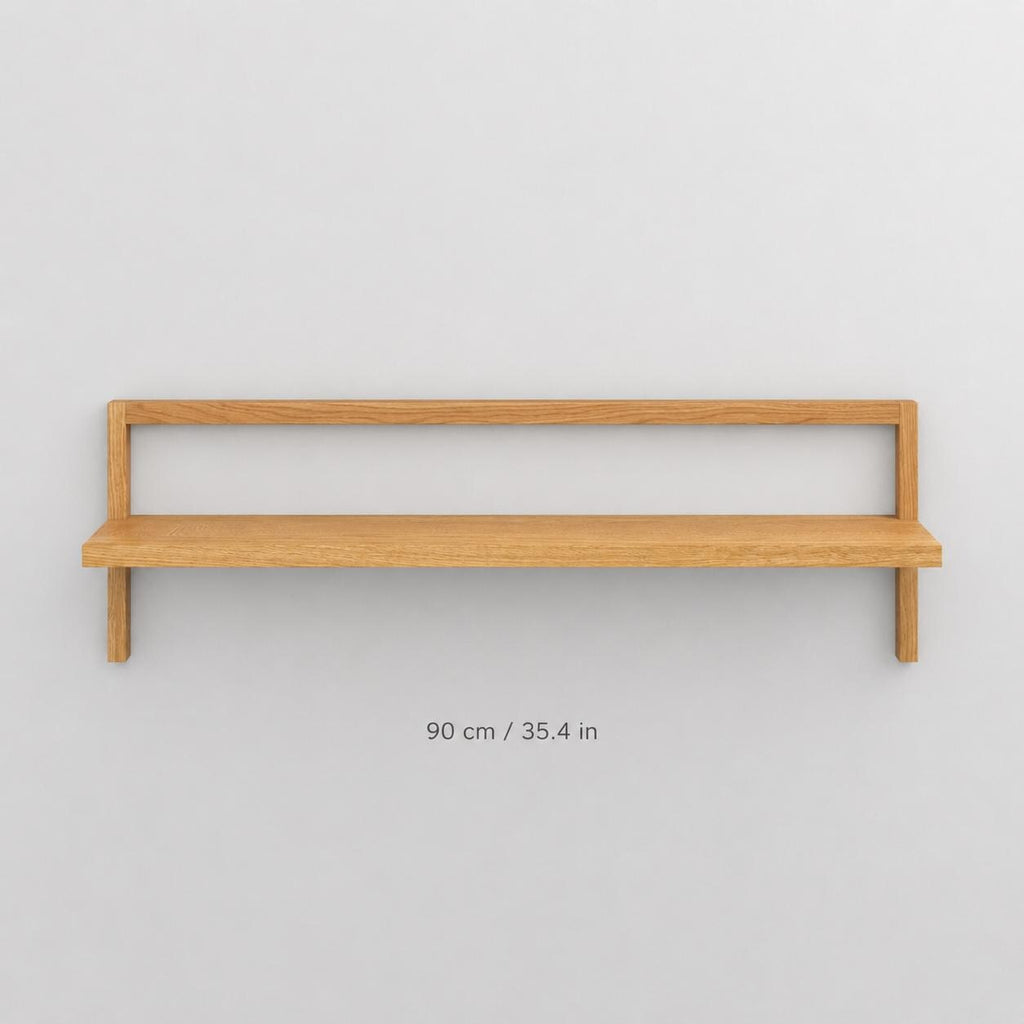 **Solid Oak Floating Shelf with Back Rail, Minimalist Wooden Display Shelf for Modern Homes**