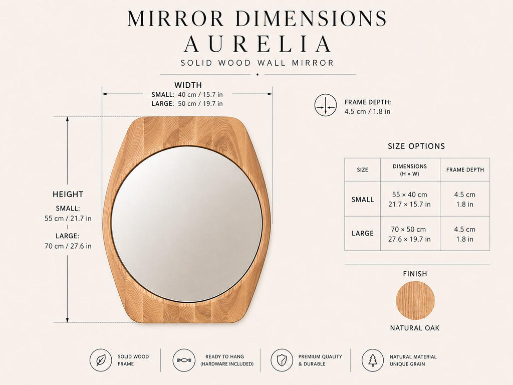 Aurelia Round Solid Oak Mirror, Natural Wood Wall Mirror, Organic Entryway & Bathroom Mirror
