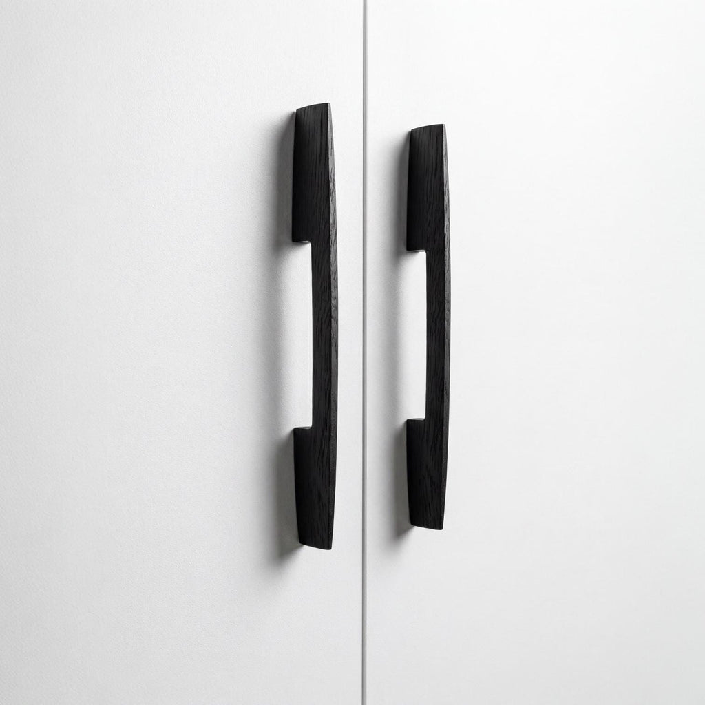 Ridge Black Oak Cabinet Handle, Geometric Wooden Handle for Kitchen Cabinets and Furniture