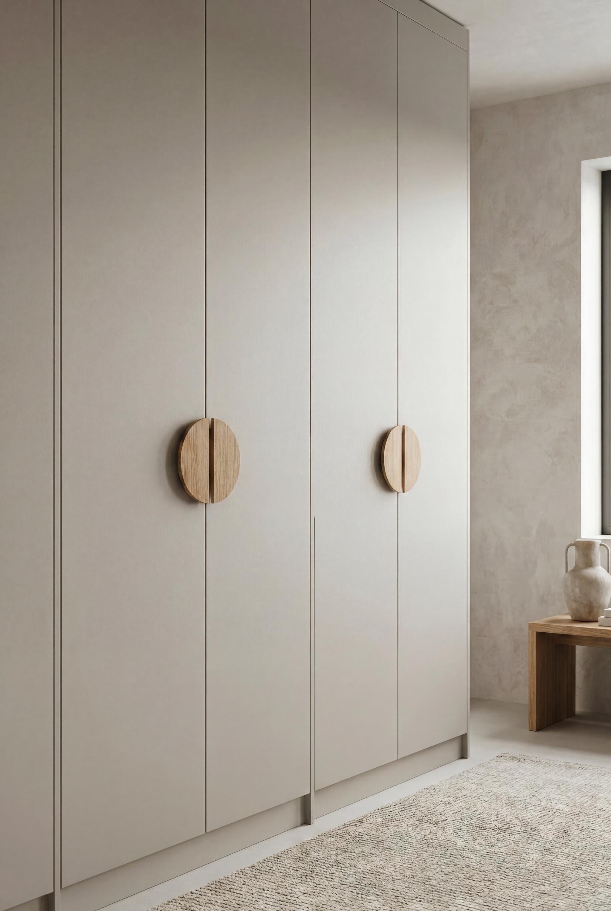 Wooden Cabinet Knobs, Minimalist Round Solid Oak Handles, Cabinet and Drawer Knobs, Modern Furniture Hardware