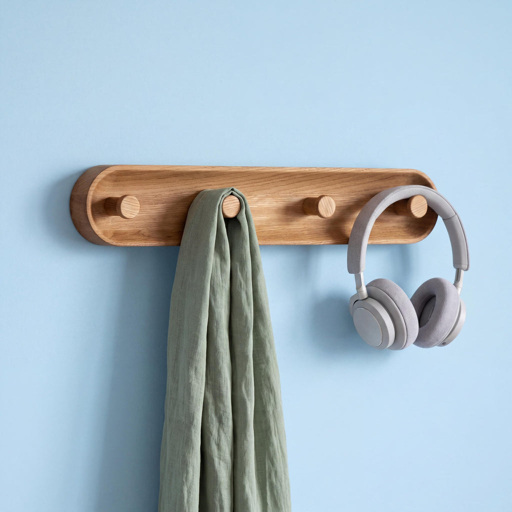 Modern Wooden Wall Coat Rack, Solid Oak Coat Hooks, Scandinavian Entryway Organizer, Minimalist Wall Storage Rack