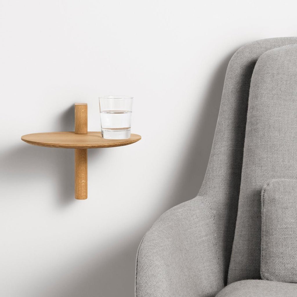 Round Solid Oak Wall Shelf, Minimalist Floating Wooden Shelf, Modern Bedside Shelf for Small Spaces