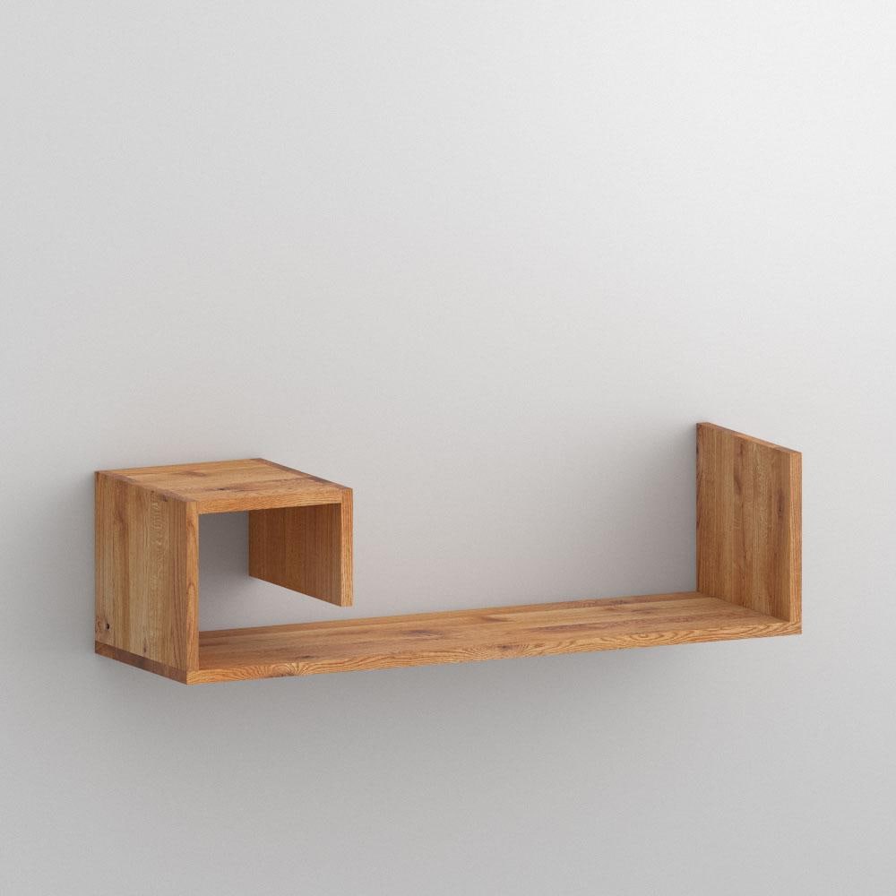 Asymmetrical Floating Solid Oak Shelf, Modern Minimalist Wooden Wall Décor