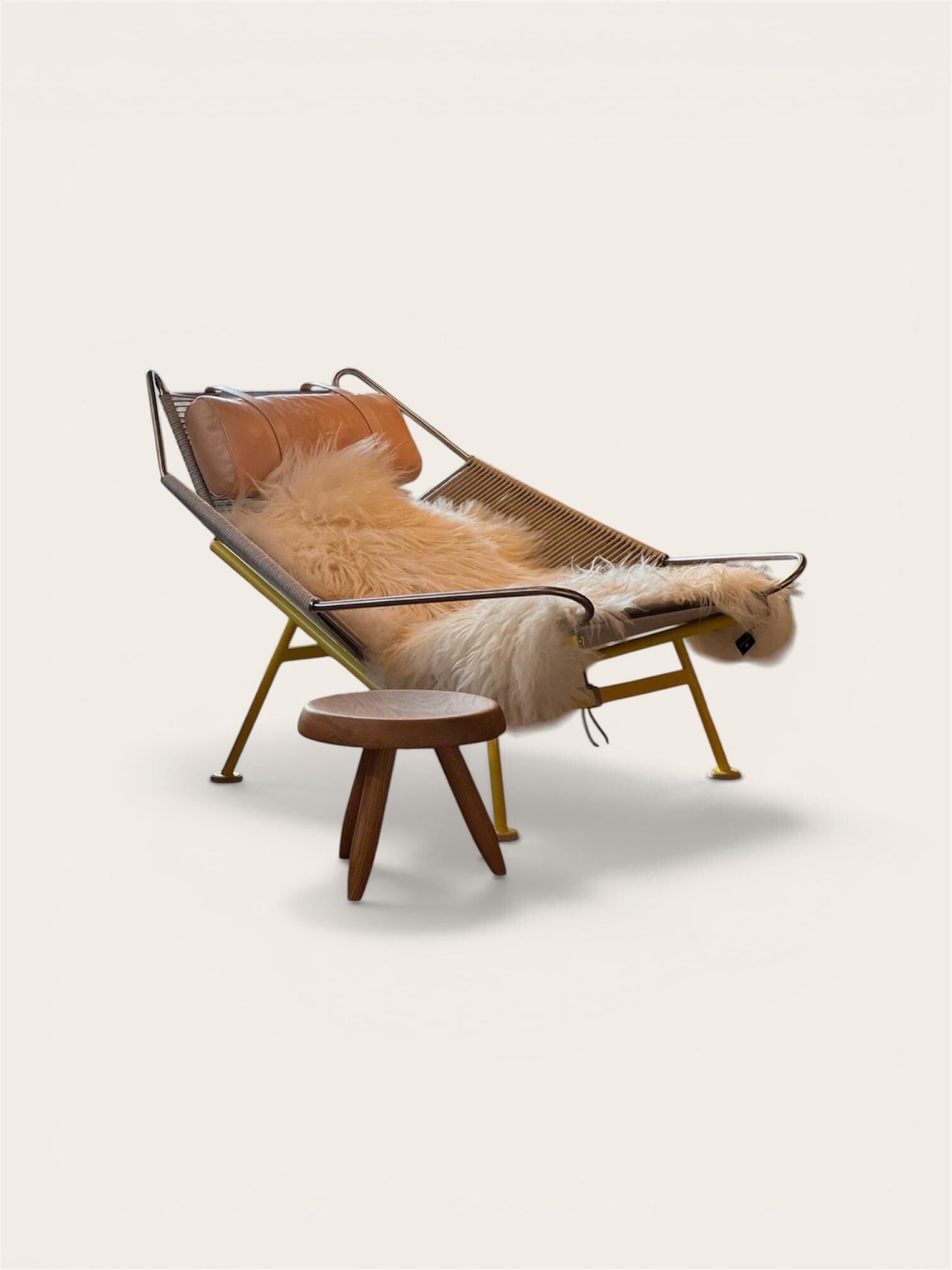 Berger Solid Oak Stool, Charlotte Perriand-Inspired Wooden Accent Seat, Round Minimalist Stool