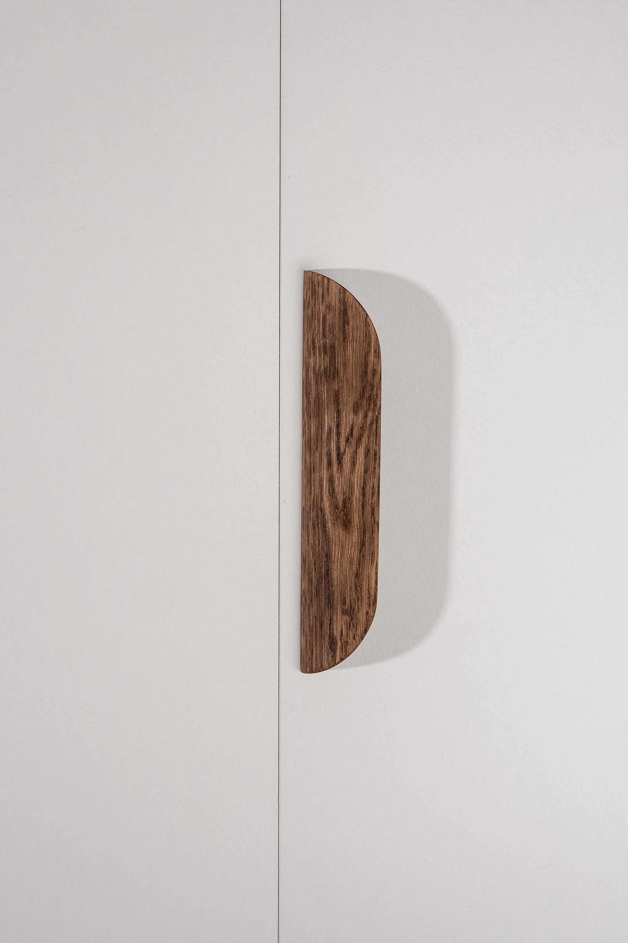 Tide Solid Oak Cabinet Handle, Rounded Wooden Handle for Kitchen Cabinets and Furniture, Walnut Finish