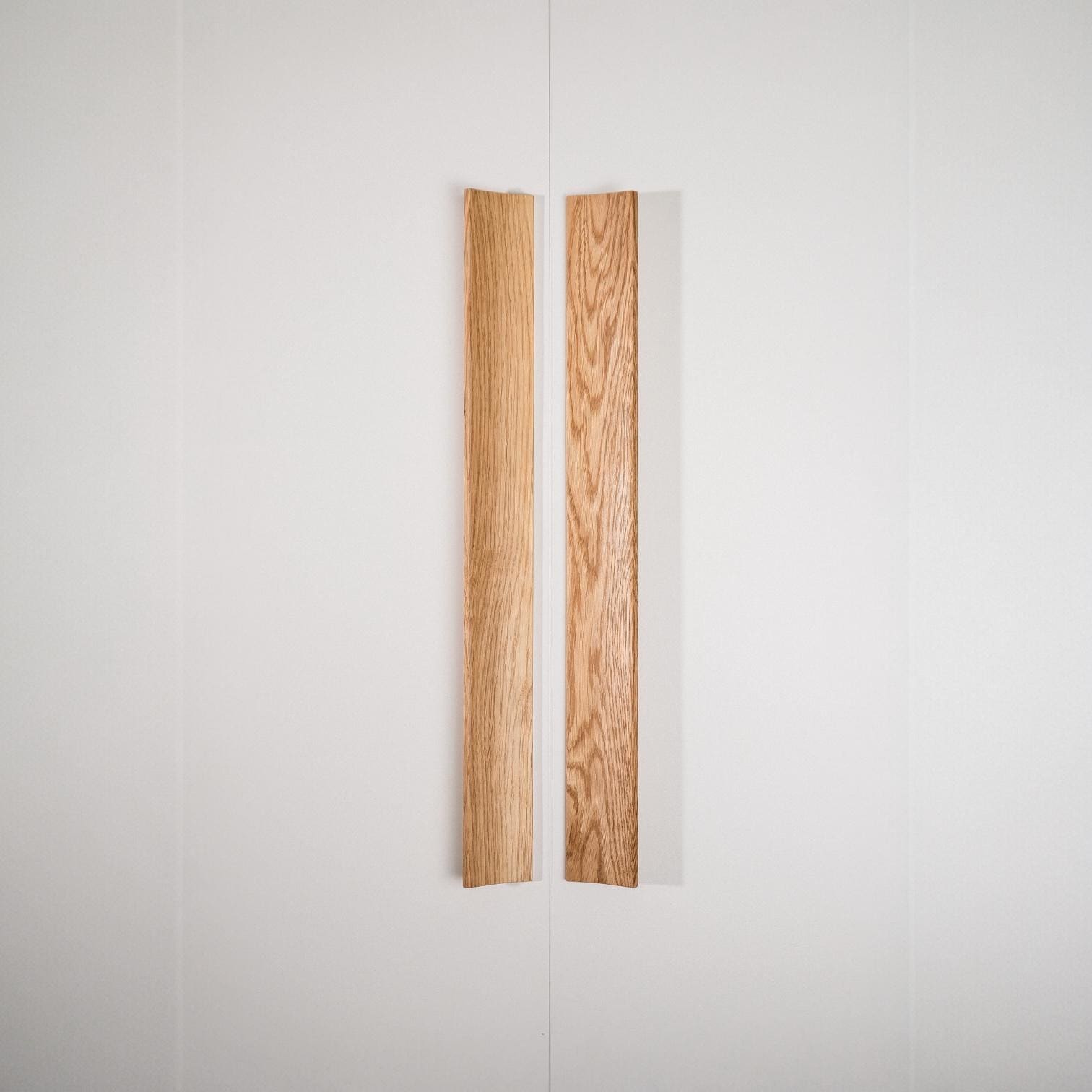 Plank Solid Oak Cabinet Handle, Long Wooden Furniture Handle, Walnut Finish