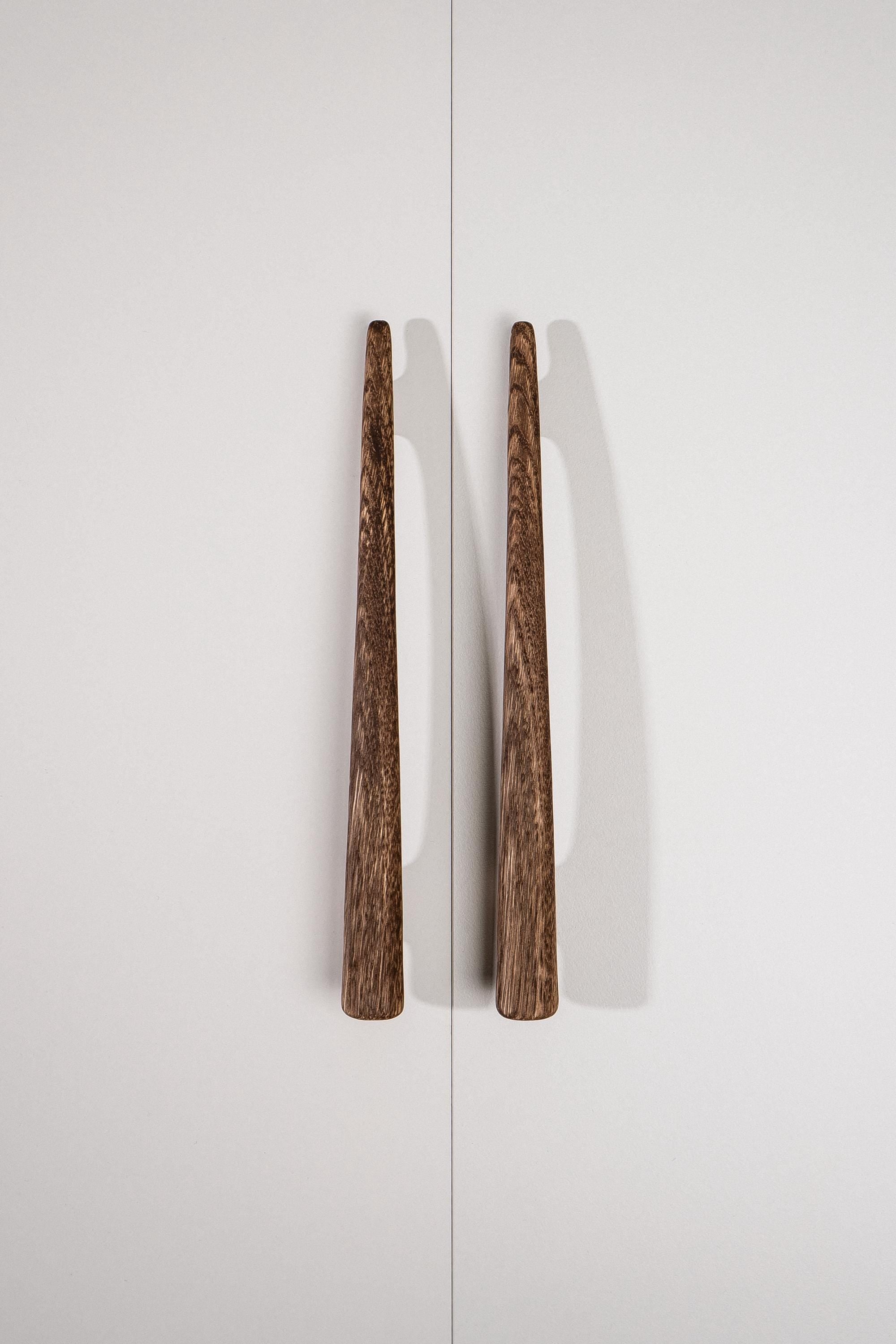 Glide Solid Oak Cabinet Handle, Long Wooden Handle for Kitchen Cabinets and Furniture, Walnut Finish