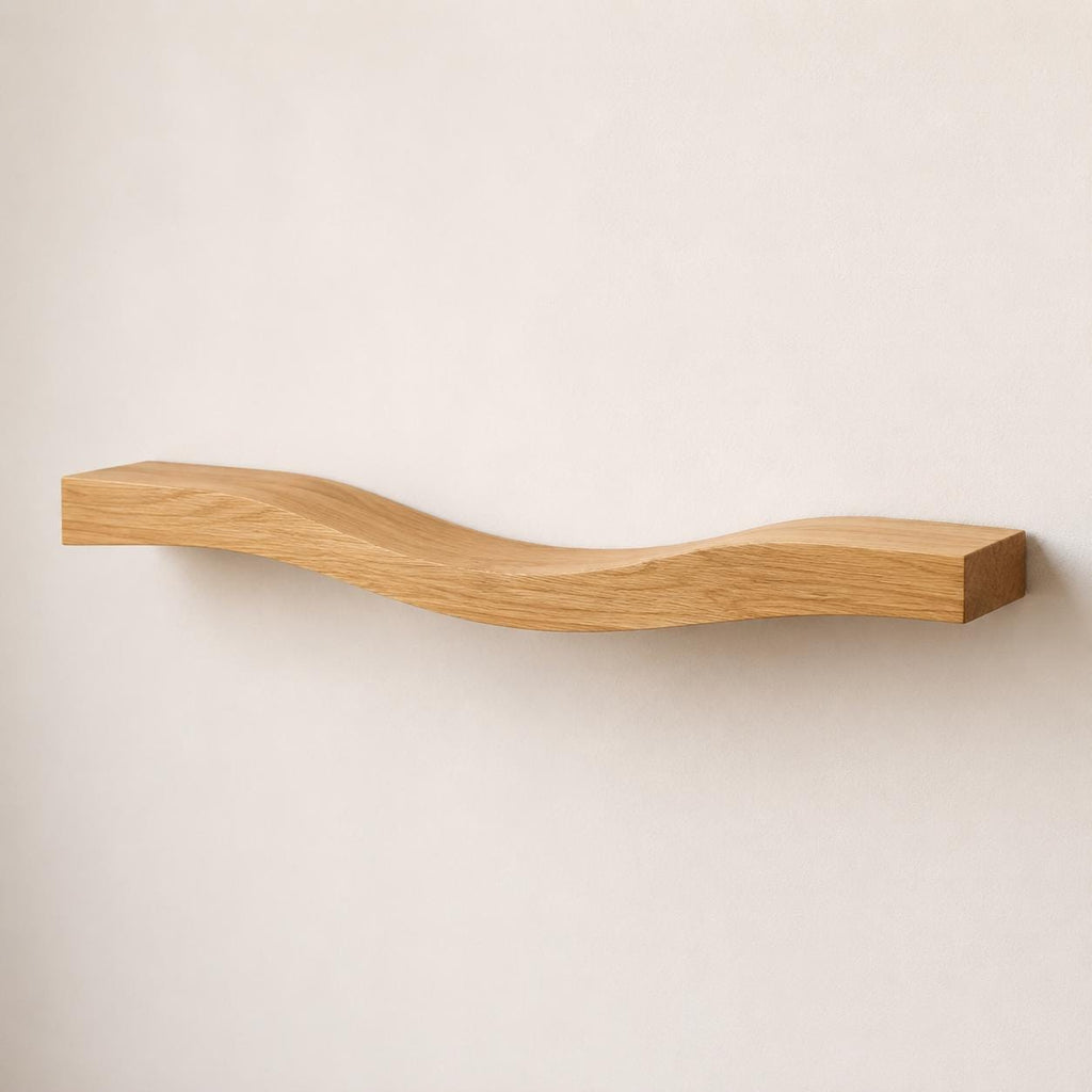 Wave Solid Oak Wall Shelf, Modern Floating Wooden Wall Décor, Minimalist Japandi Display Shelf