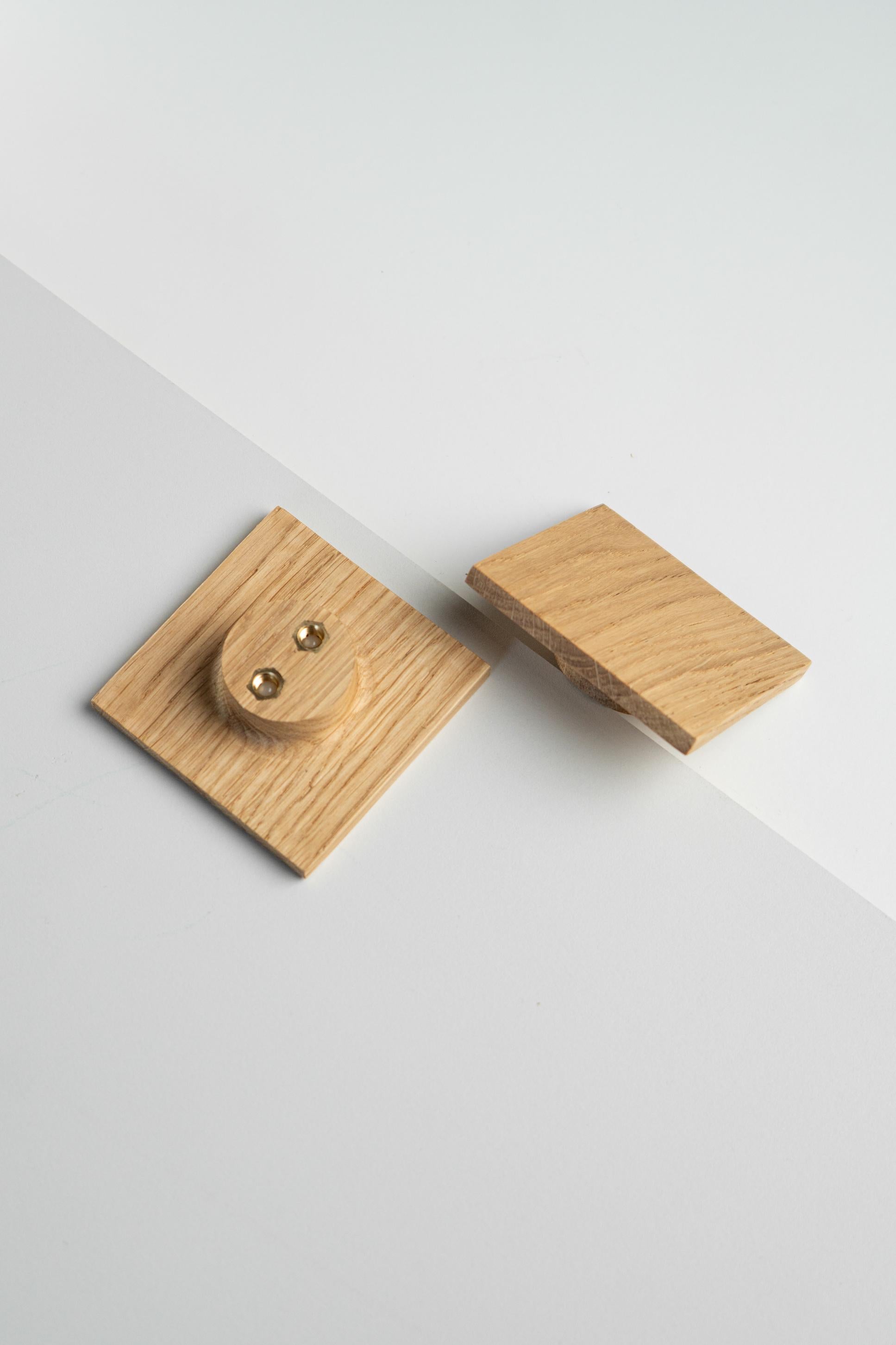 Square Solid Oak Cabinet Handle, Minimalist Wooden Drawer Pull, Modern Furniture Hardware