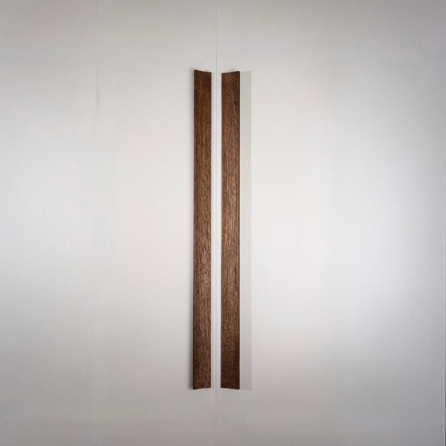 Plank Solid Oak Cabinet Handle, Long Wooden Furniture Handle, Walnut Finish