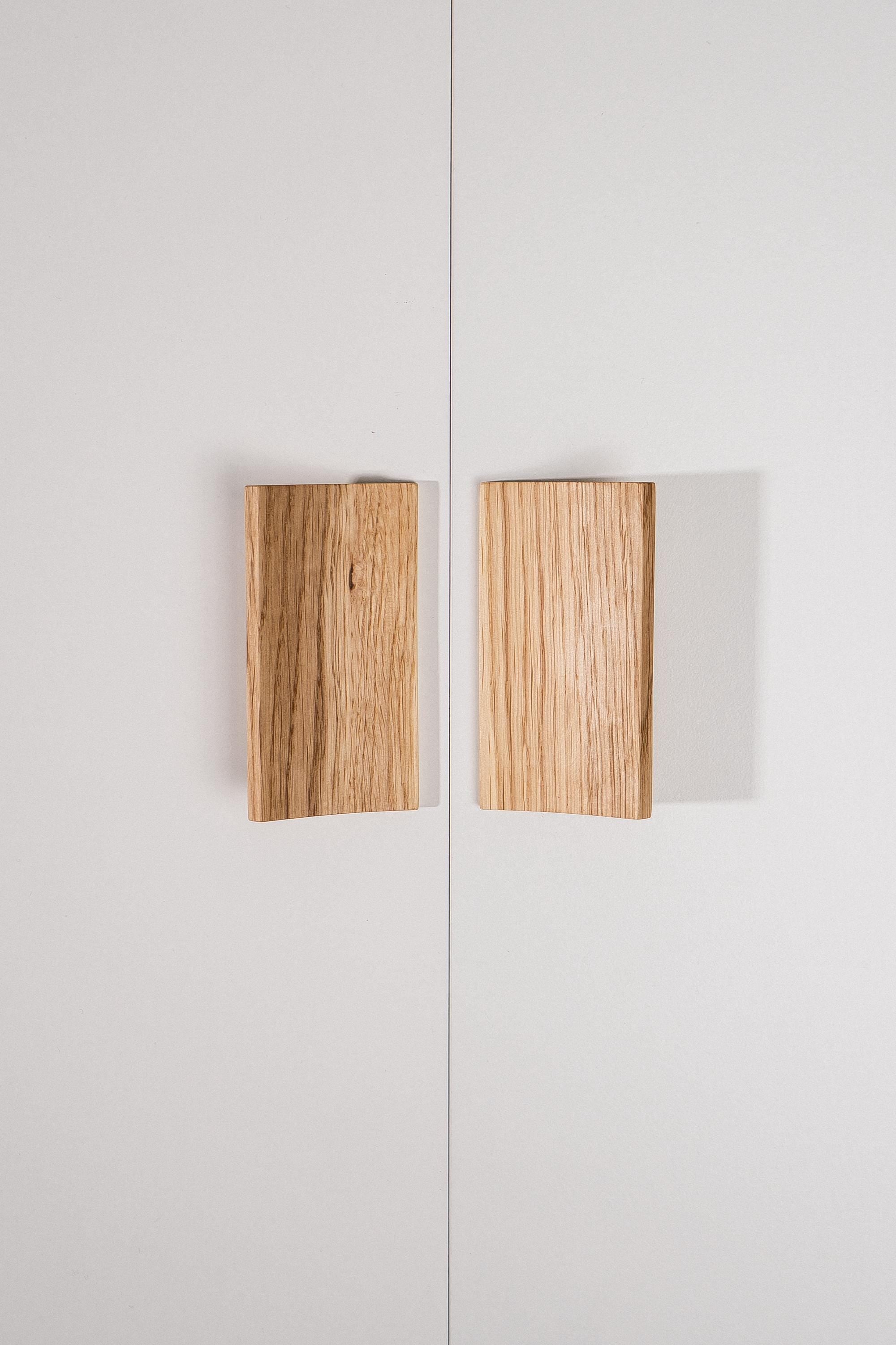 Plank Solid Oak Cabinet Handle, Long Wooden Furniture Handle, Walnut Finish