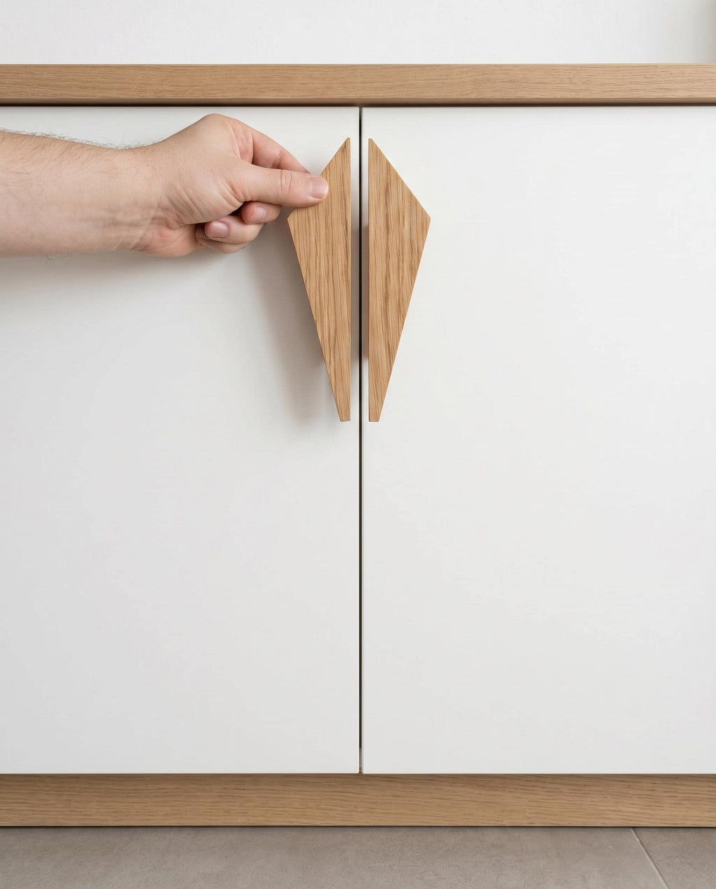 Solid Oak Triangle Cabinet Handles, Geometric Drawer Pulls, Minimalist Wooden Hardware for Kitchen Cabinets