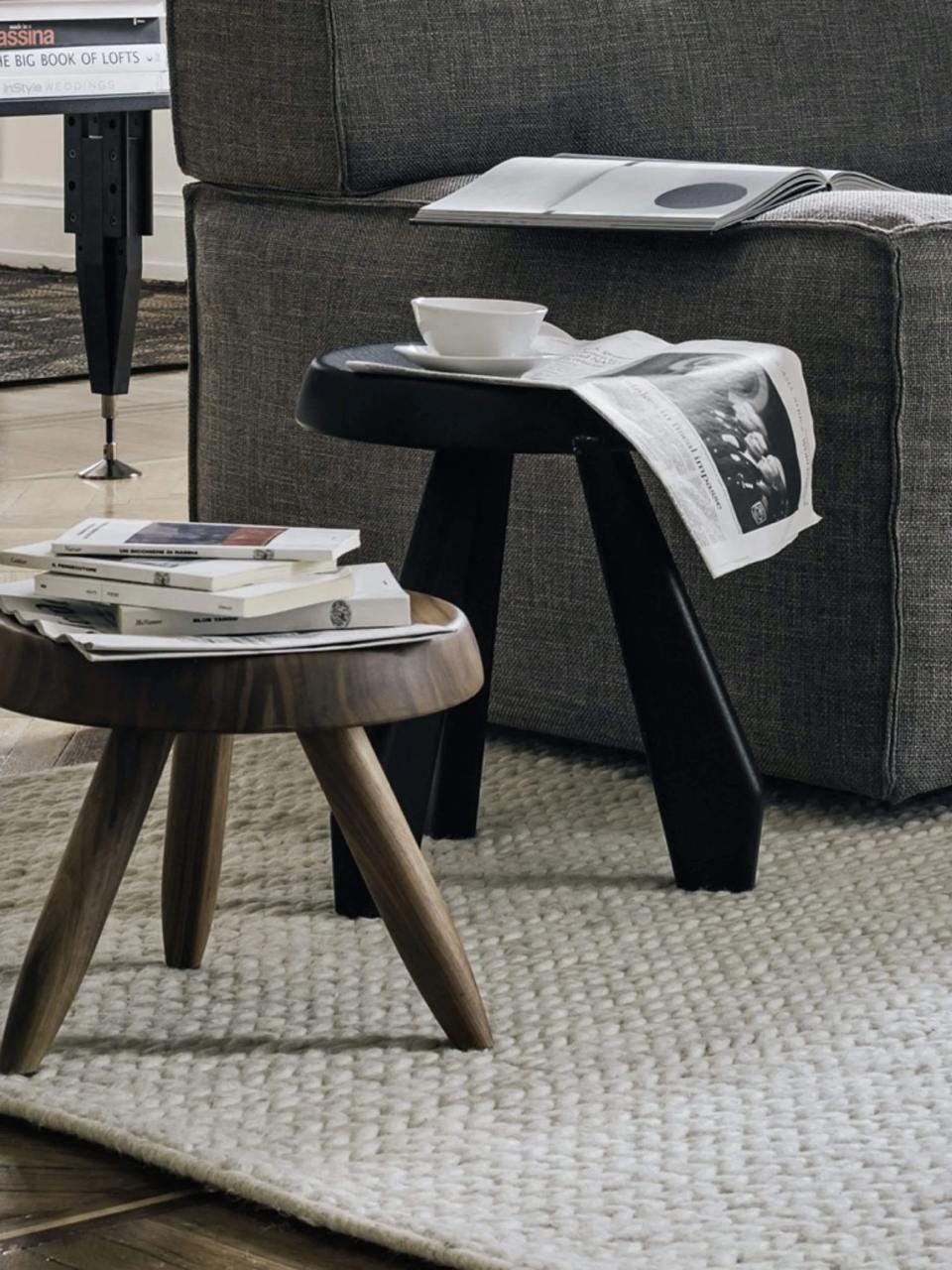 Meribel Solid Oak Stool, Round Wooden Stool Inspired by Charlotte Perriand