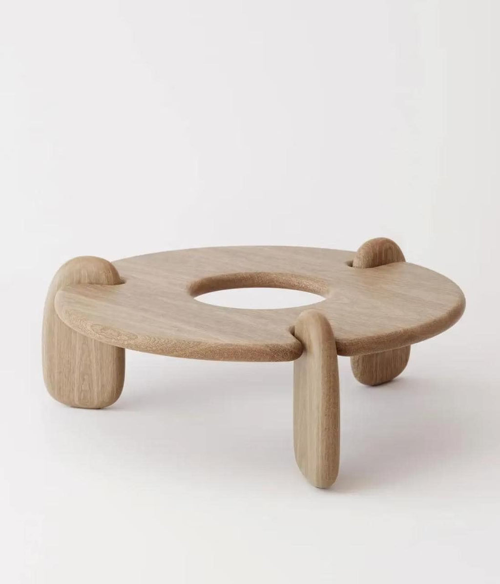 Black Oak Round Coffee Table, Sculptural Japandi Coffee Table, Modern Wooden Living Room Table