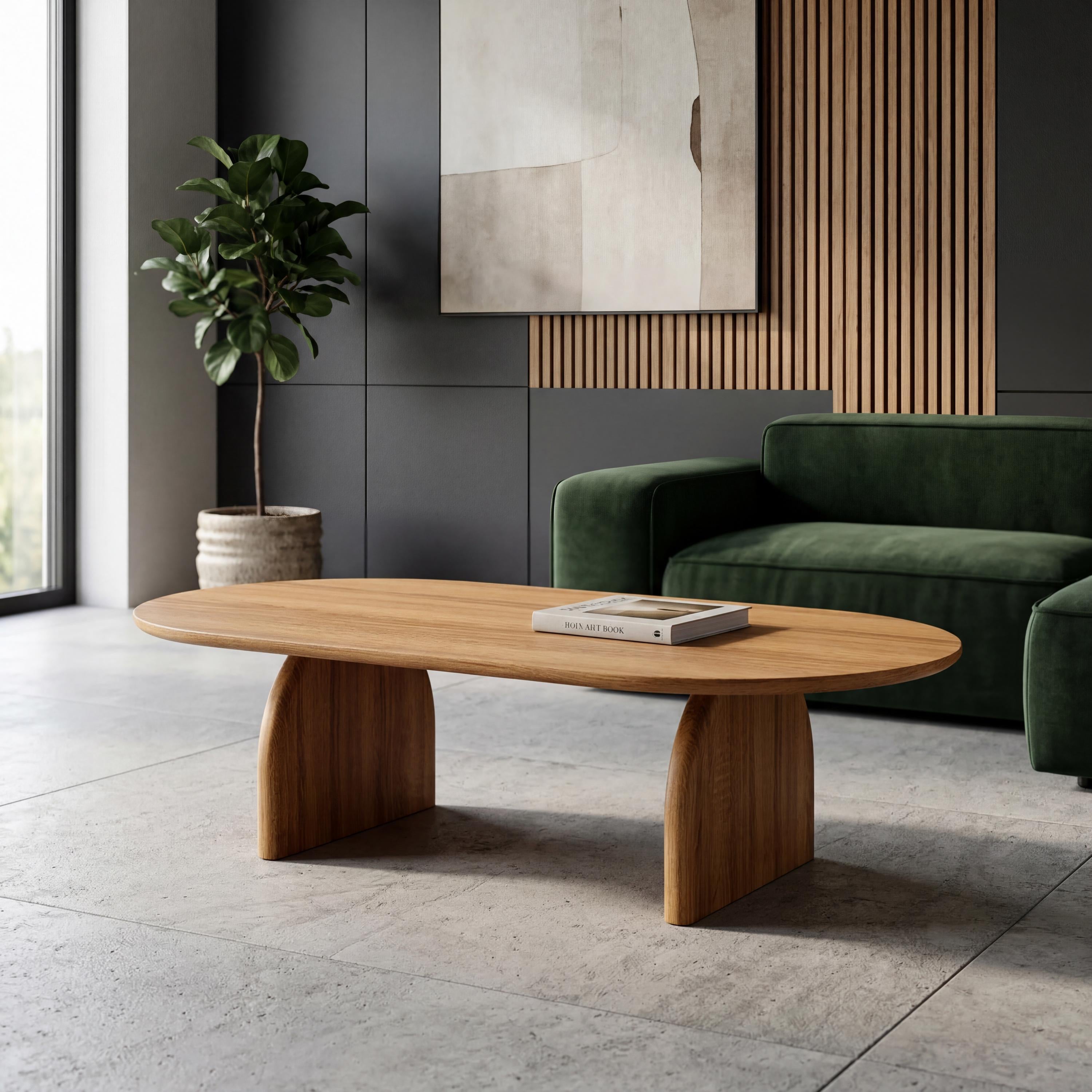 Solid Oak Coffee Table, Organic Modern Japandi Coffee Table, Minimalist Wooden Living Room Table