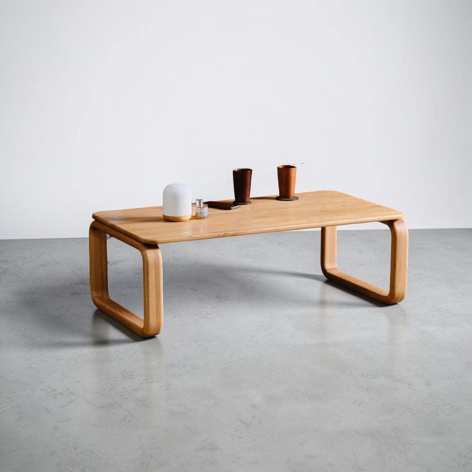 Solid Oak Coffee Table, Scandinavian Japandi Coffee Table with Rounded Legs, Minimalist Wooden Living Room Furniture