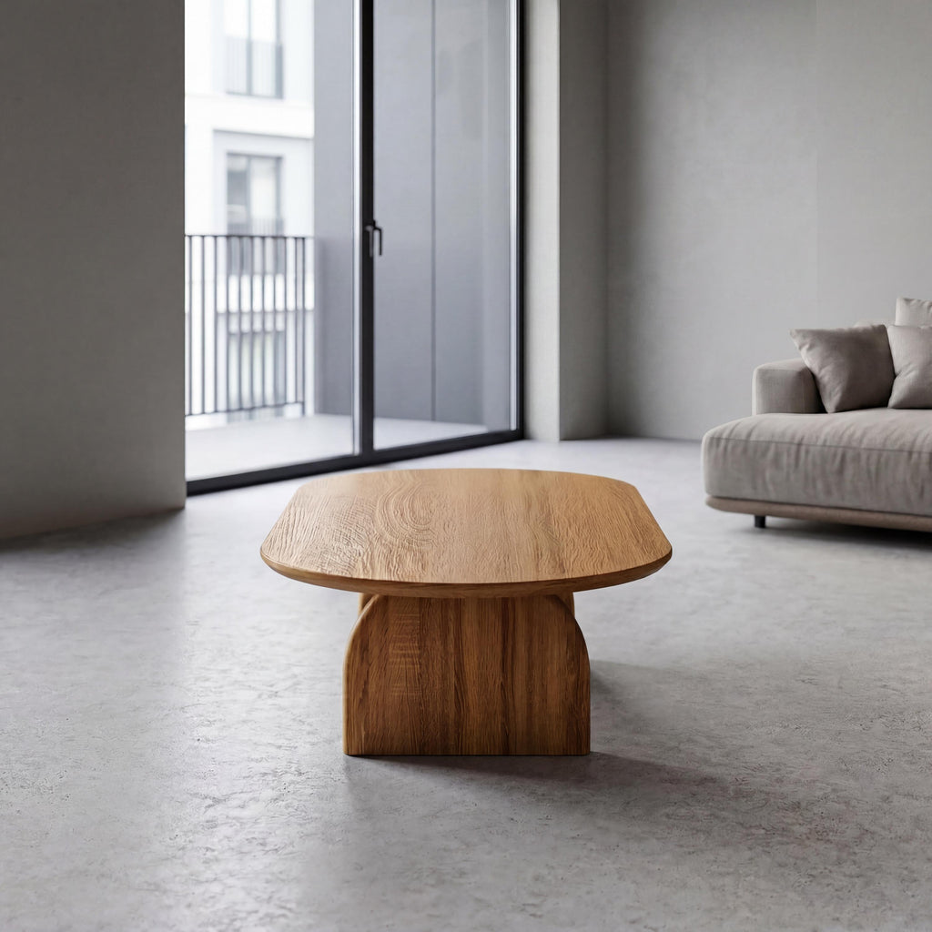 Solid Oak Coffee Table, Organic Modern Japandi Coffee Table, Minimalist Wooden Living Room Table