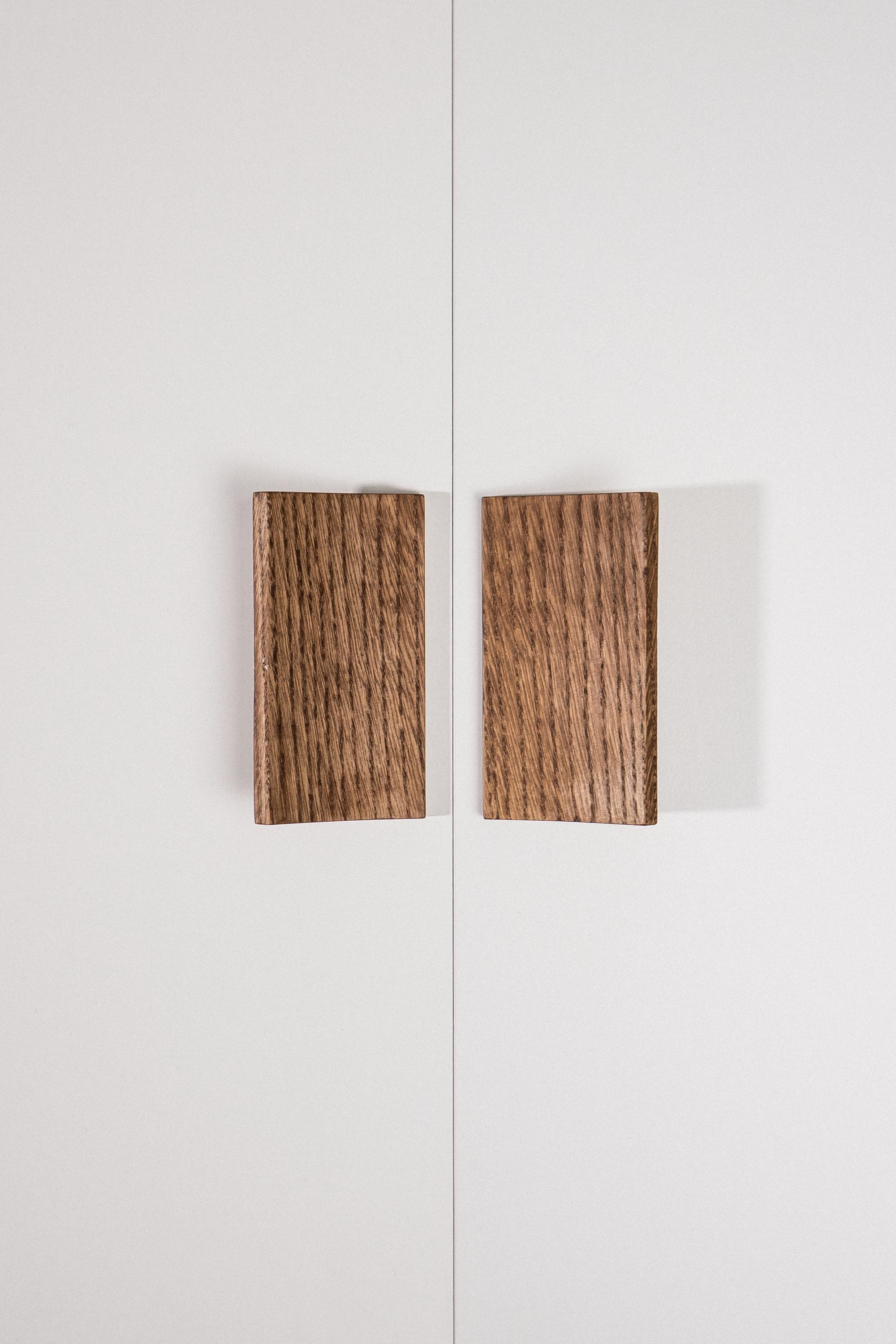 Plank Solid Oak Cabinet Handle, Long Wooden Furniture Handle, Walnut Finish